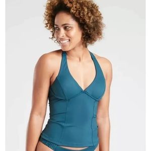 Athleta Sculpted Halter Tankini Swim Top Ocean Teal Coastal Low Coverage